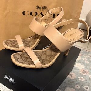 Coach Women's Beige Heeled Sandals size 9.5 great condition only used twice